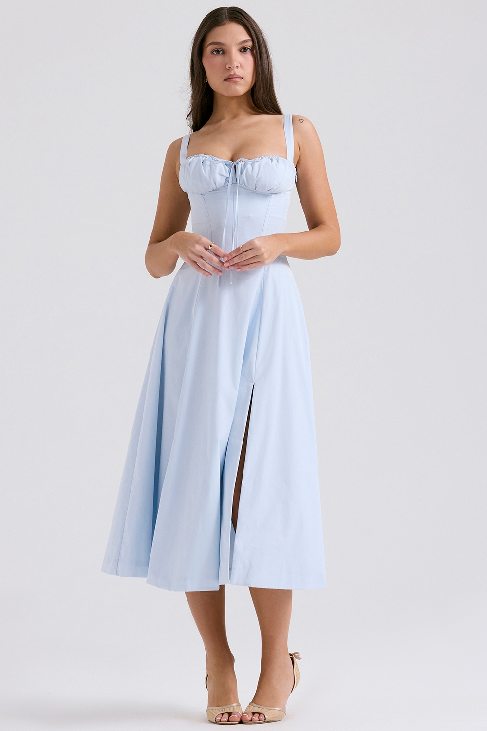 Carmen-Soft Blue Cotton Bustier Sundress