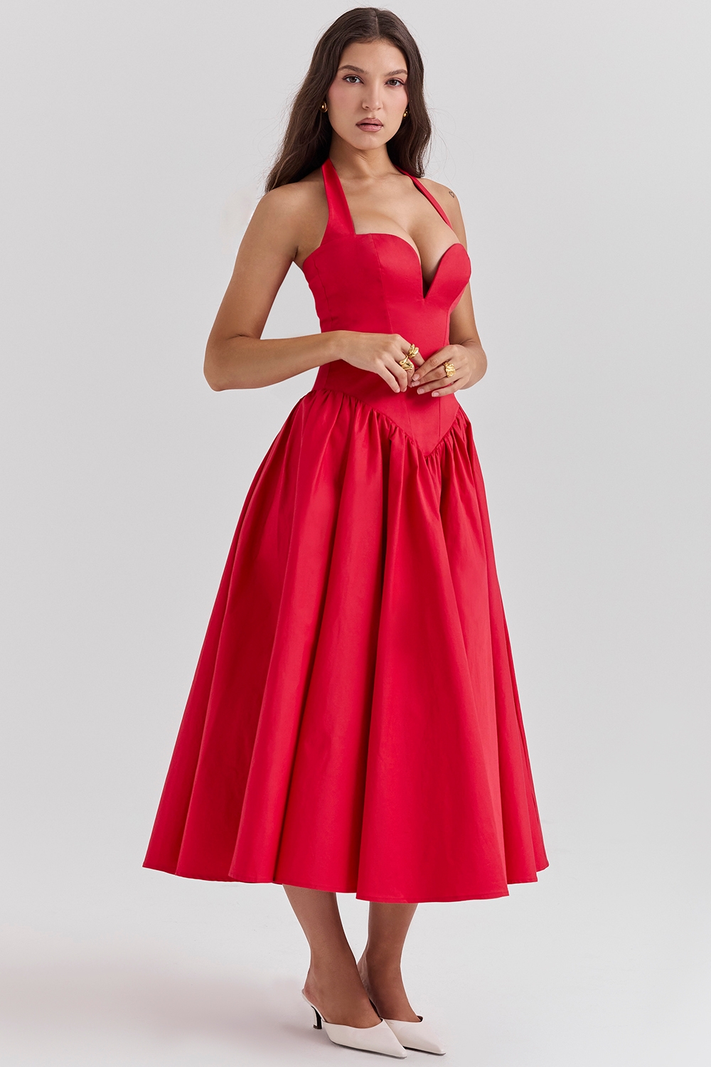Coquette-Scarlet Halter Midi Dress