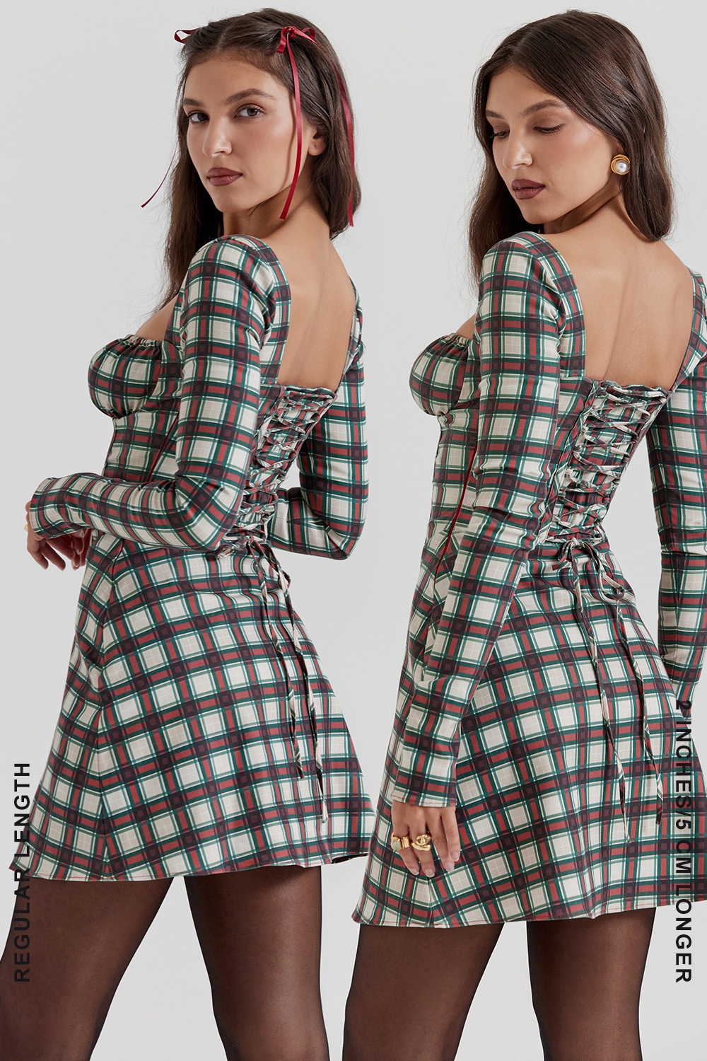 Malika-Red Tartan Corset Mini Dress
