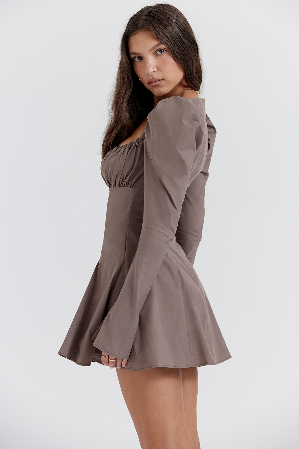 Carlina-Mocha Long Sleeve Mini Dress