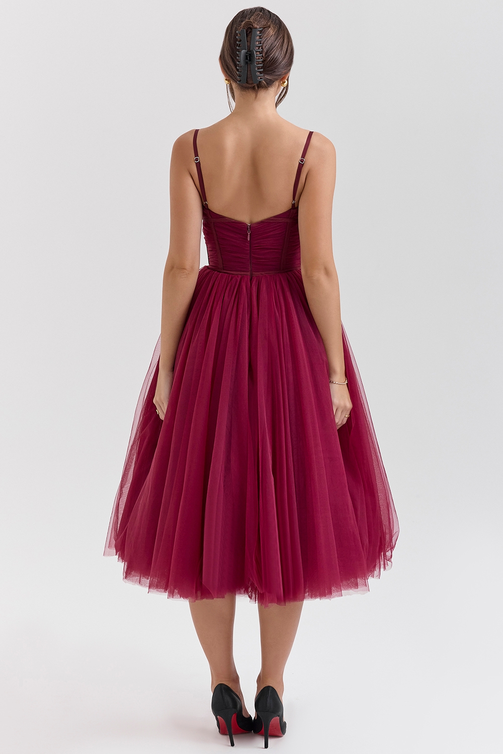 Countess-Cabernet Tulle Midi Dress - SALE