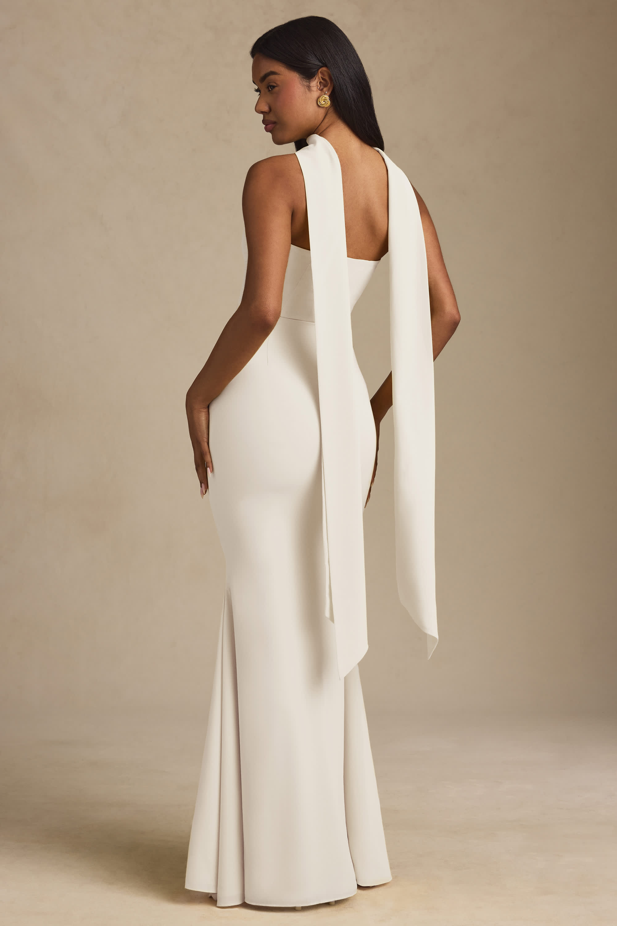 Imogene-Scarf-Detail Strapless Gown in Ivory