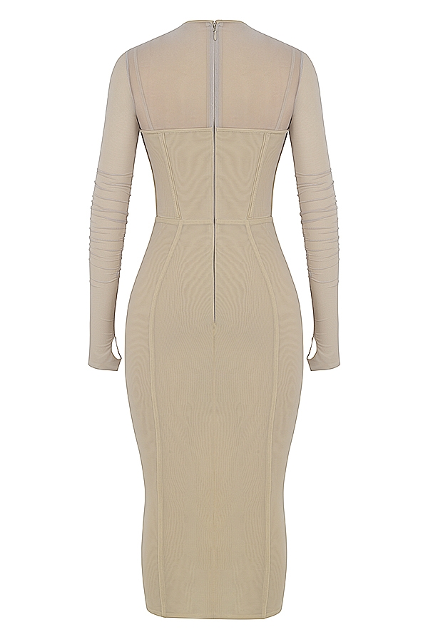 Beatrice-Beige Corset Midi Dress