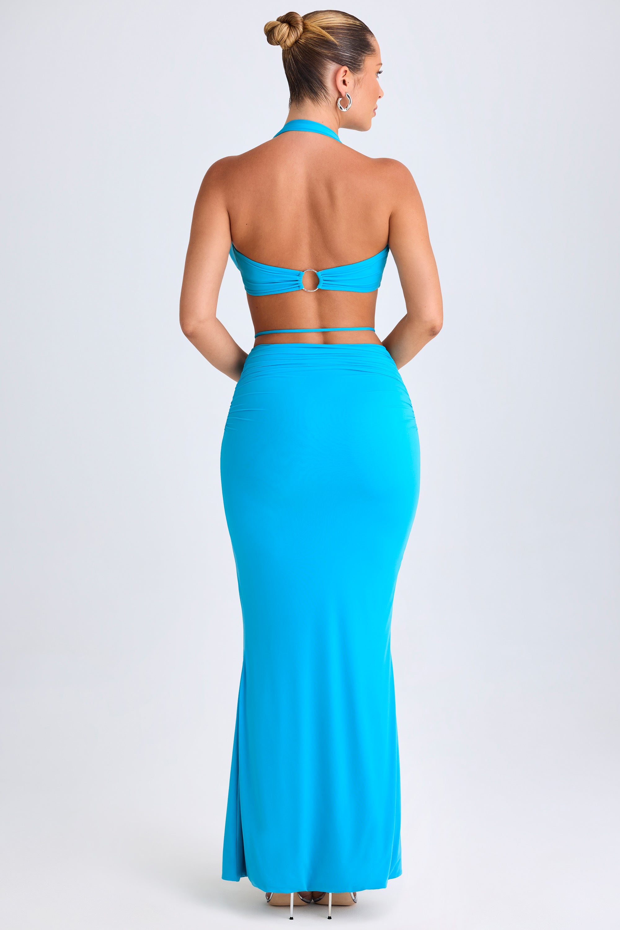 Zweena-Hardware-Detail Mid-Rise Maxi Skirt in Aqua Blue