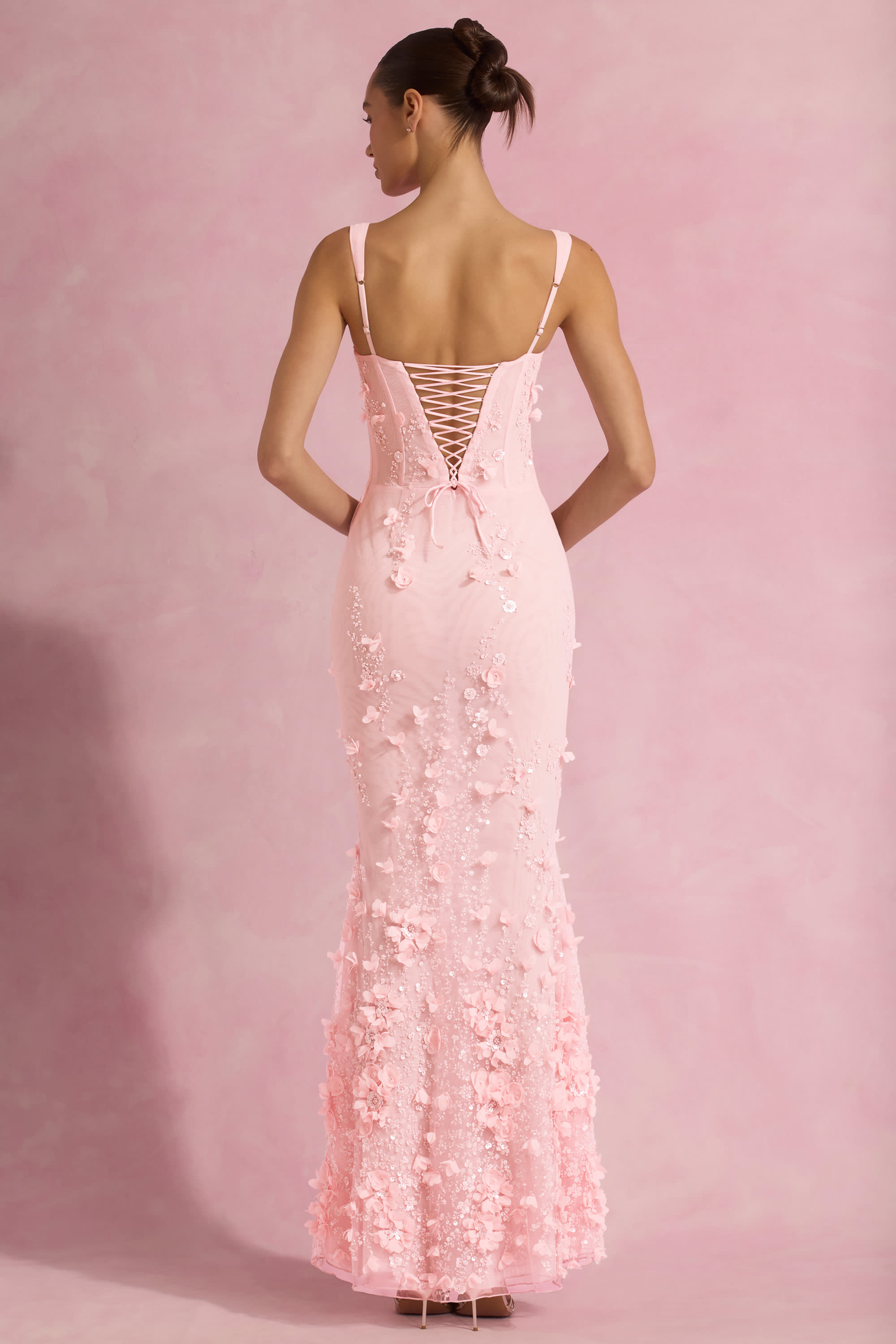 Vasanta-Embellished Fishtail Corset Gown in Pink
