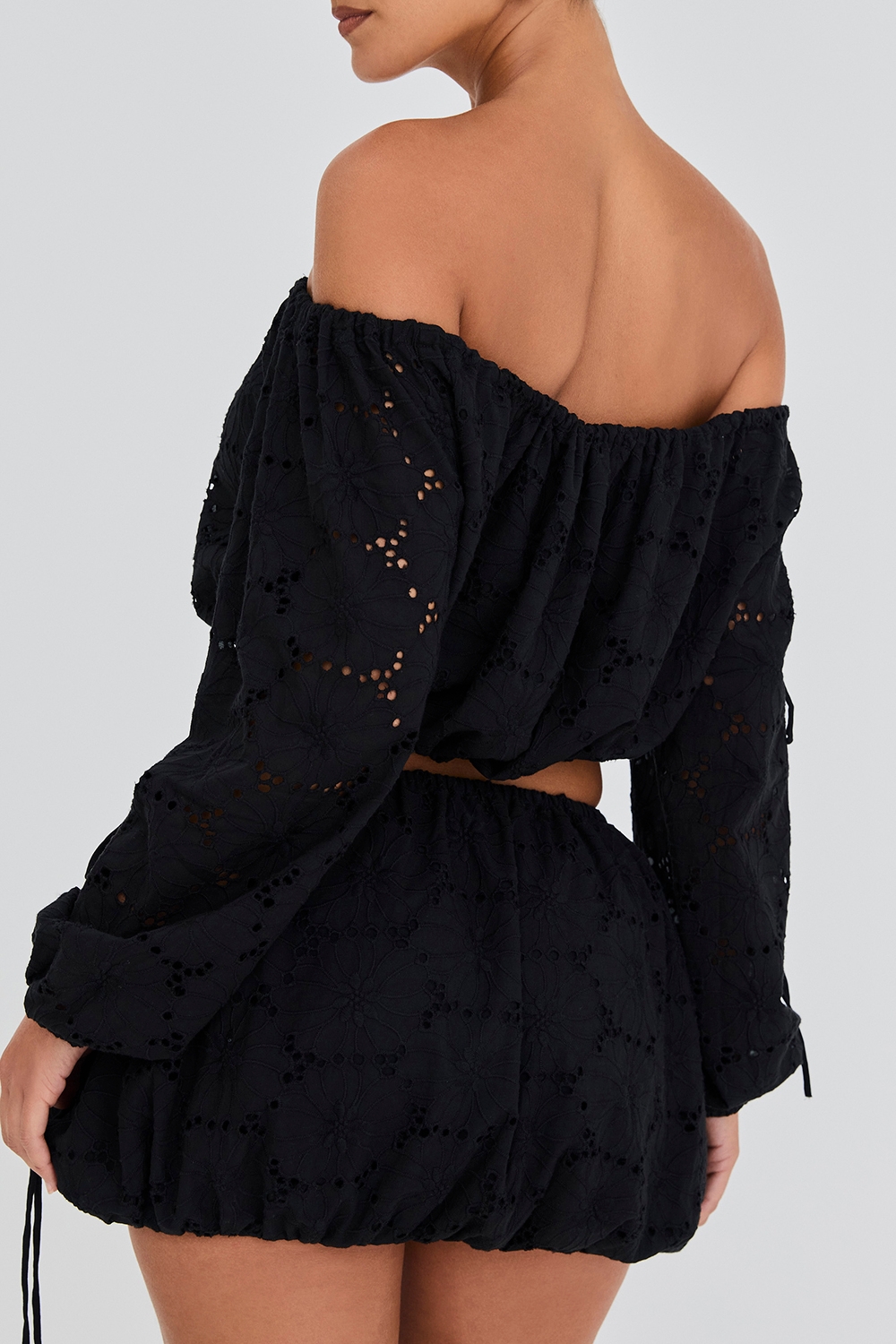 Mistress Rocks Black Broderie Cotton Off Shoulder Top - SALE