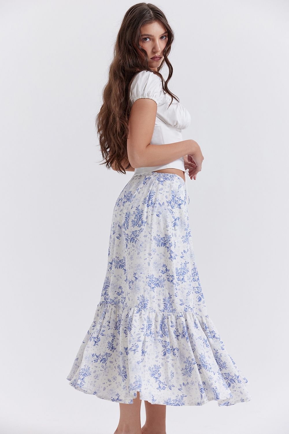 Aitana-Blue Print Midi Skirt