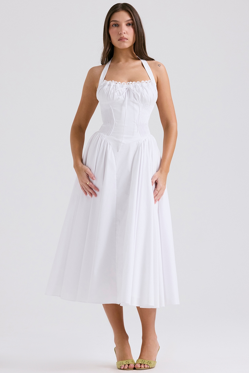 Adabella-White Cotton Halter Sundress