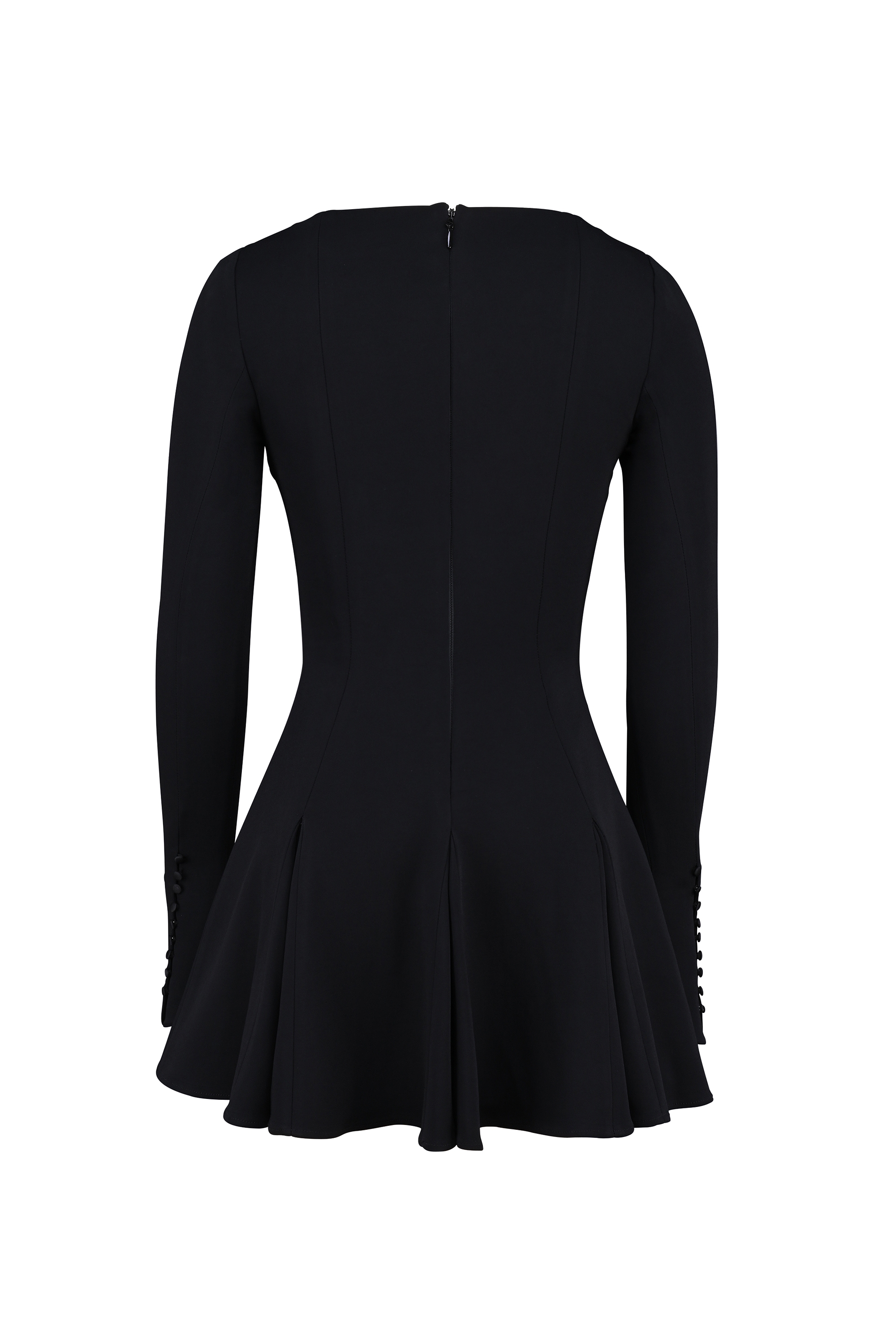 Francesca-Black Stretch Crepe Godet Mini Dress