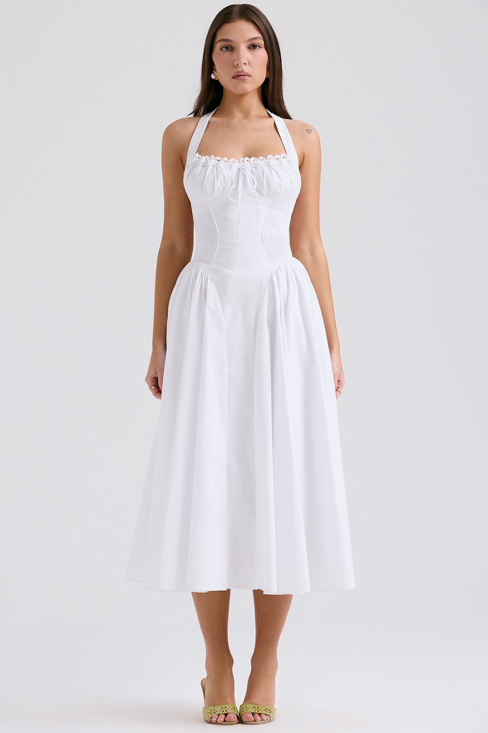 Adabella-White Cotton Halter Sundress