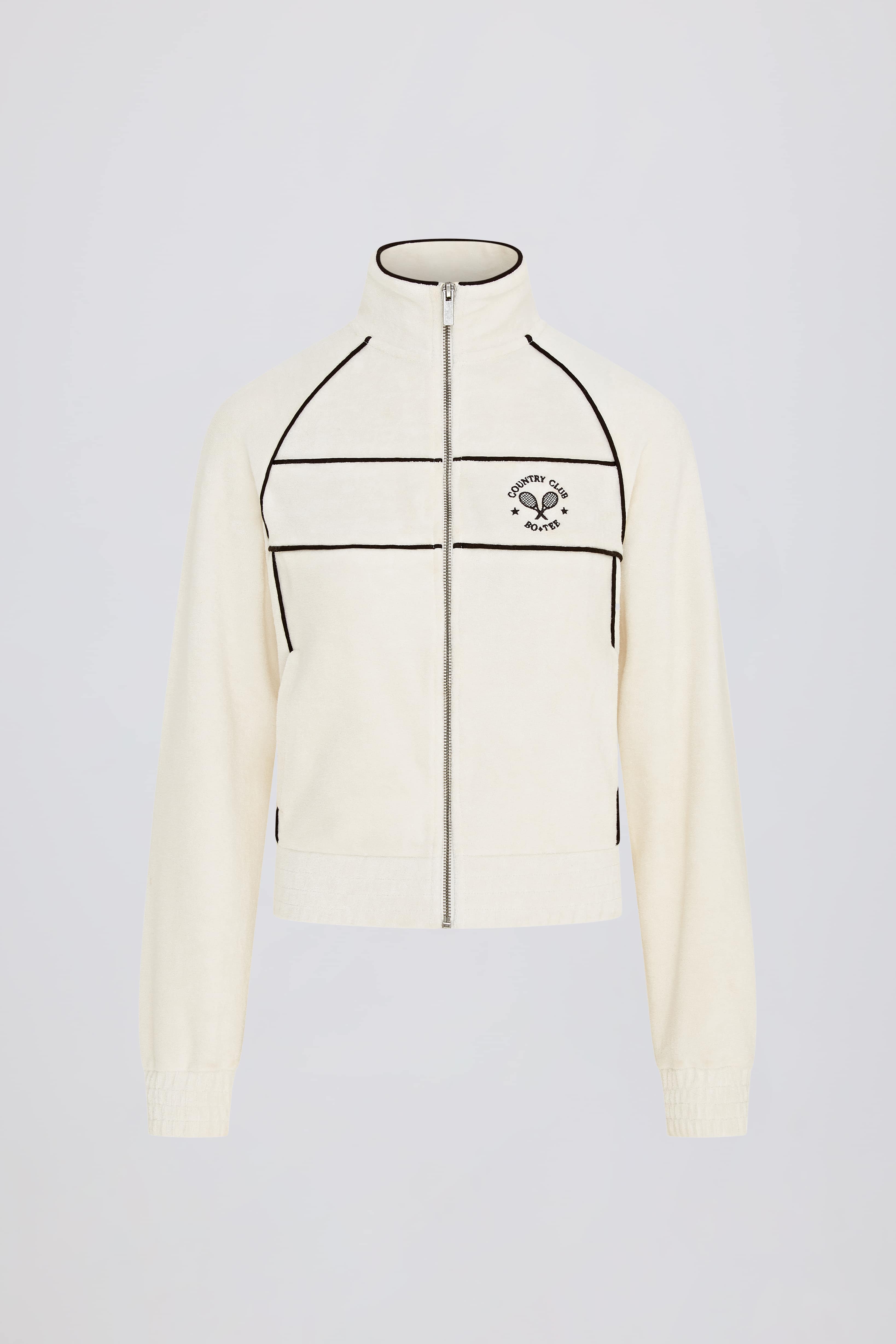 Terry Towelling Zip-Up Cropped Sweatshirt in Ivory