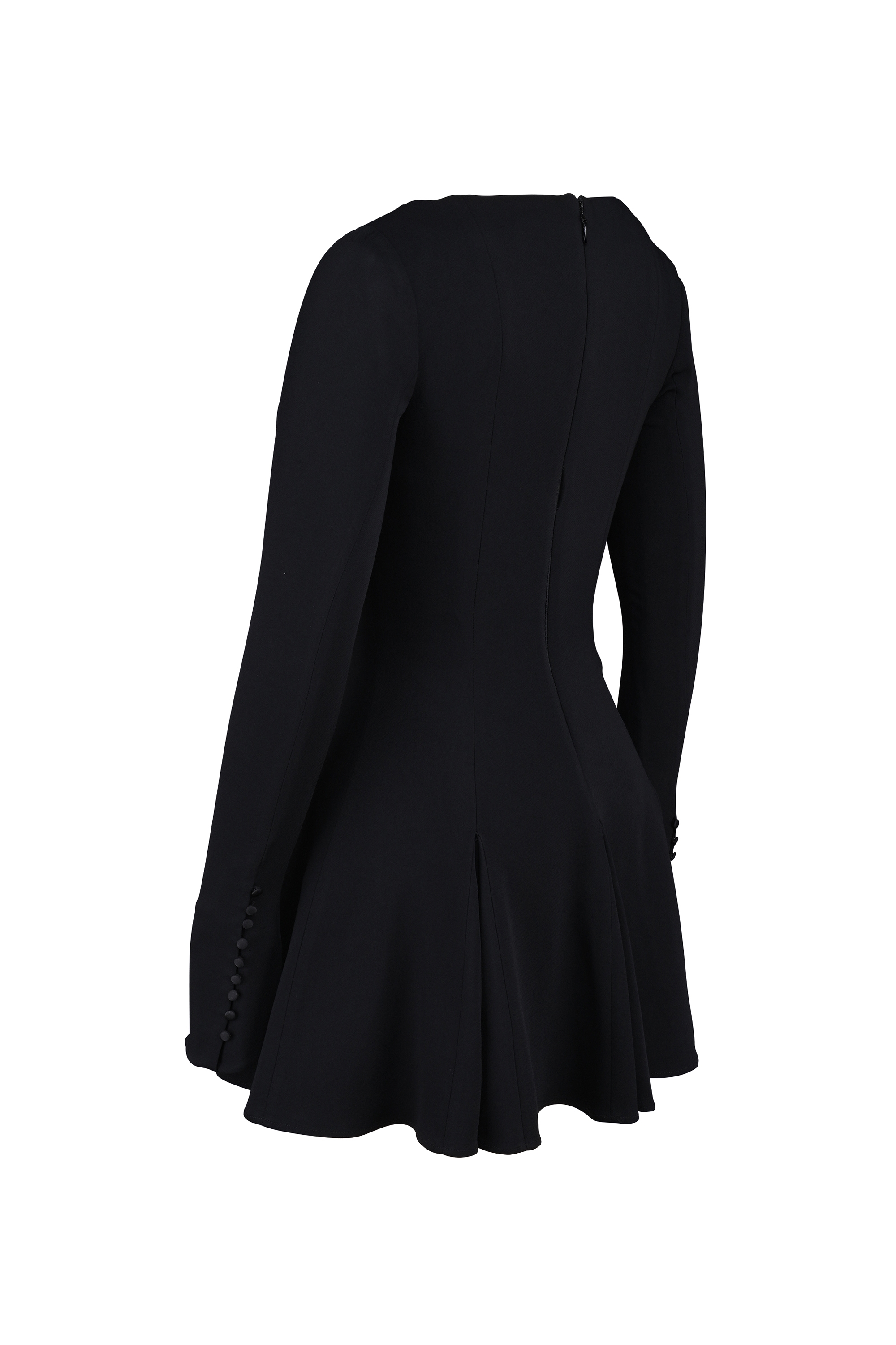 Francesca-Black Stretch Crepe Godet Mini Dress