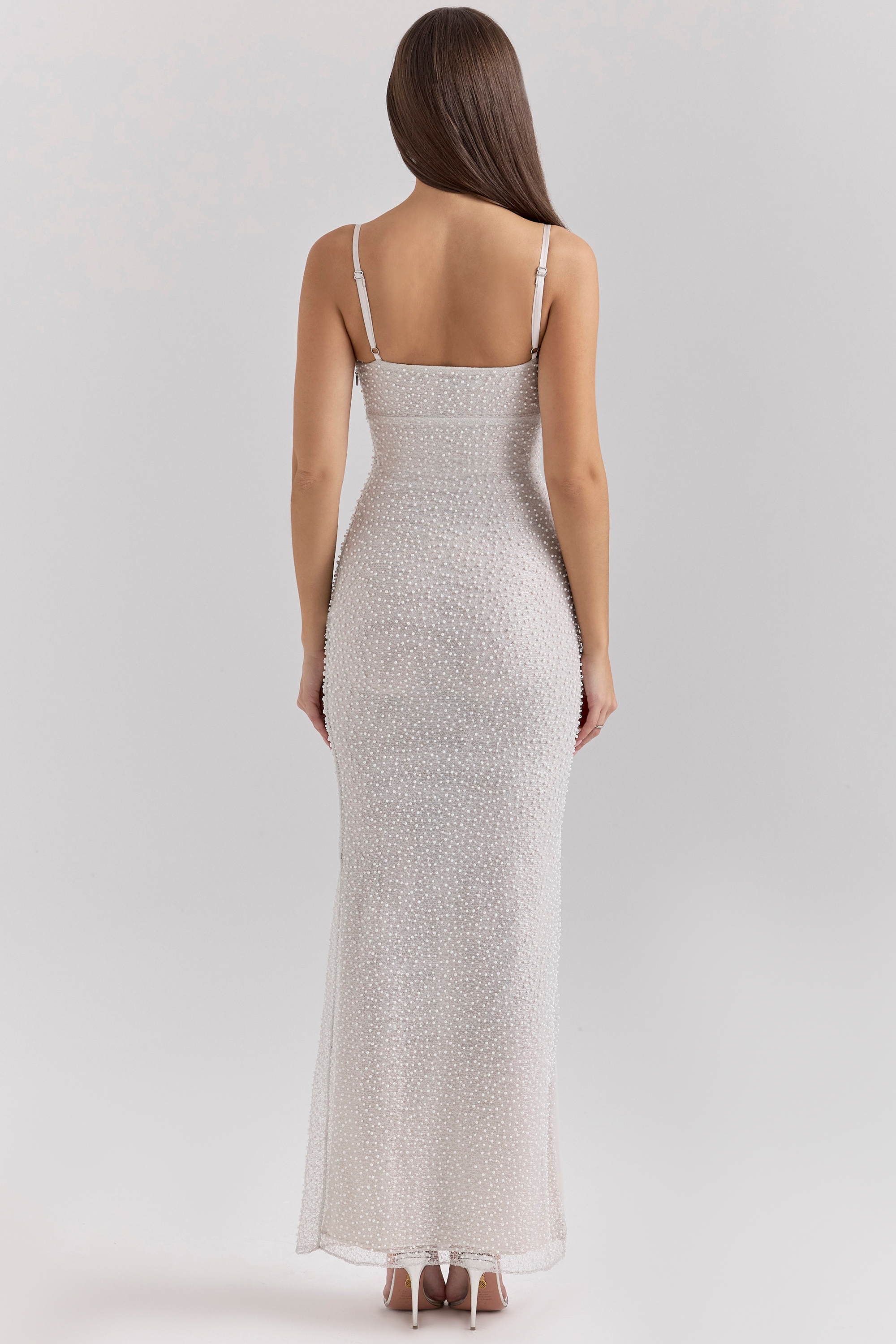 Calla-Silver Pearl Embellished Maxi Dress
