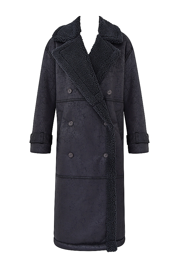 Deiji-Grey Vegan Shearling Coat