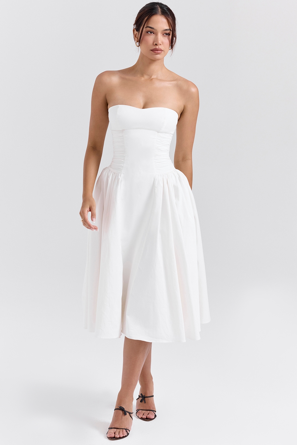 Georgiana-White Cotton Strapless Midi Sundress