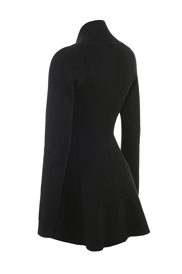 Aubrey-Black Wool Knitted Cardigan Dress