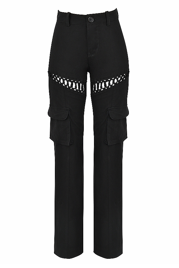 Breanna-Black Lace Up Cargo Trousers