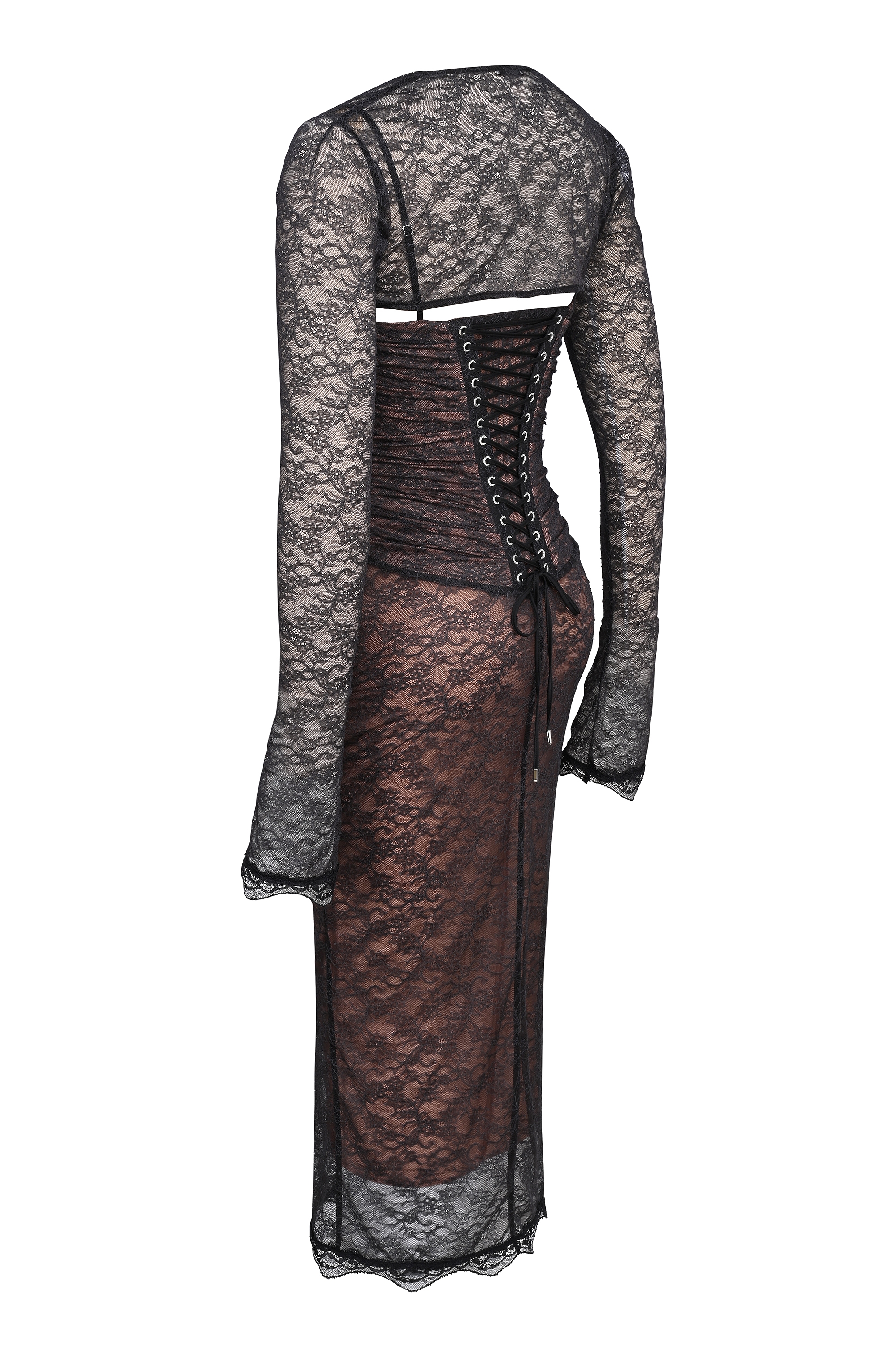 Gaia-Black Lace Corset Midi Dress