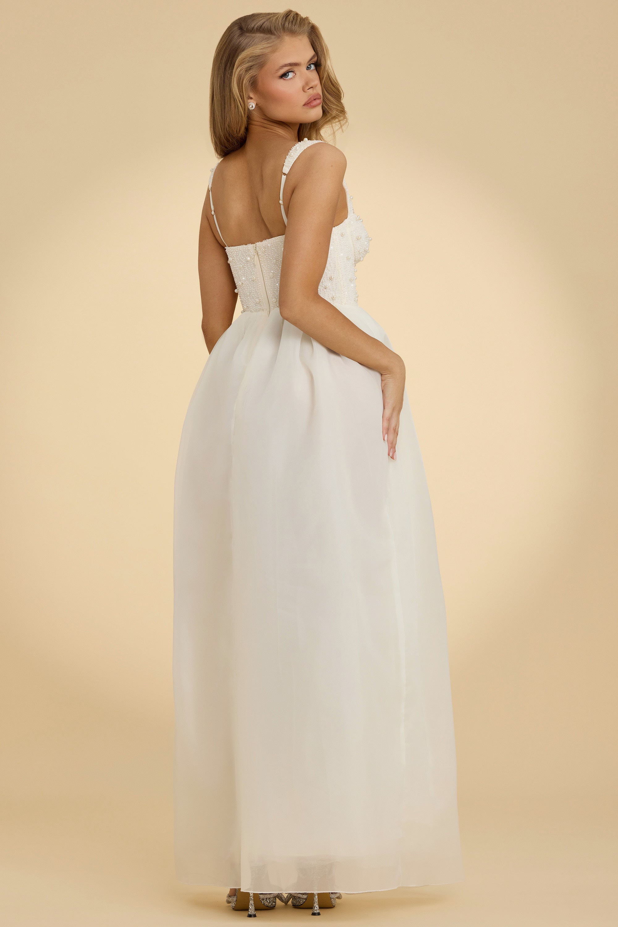 Delancey-Embellished Corset Gown in White