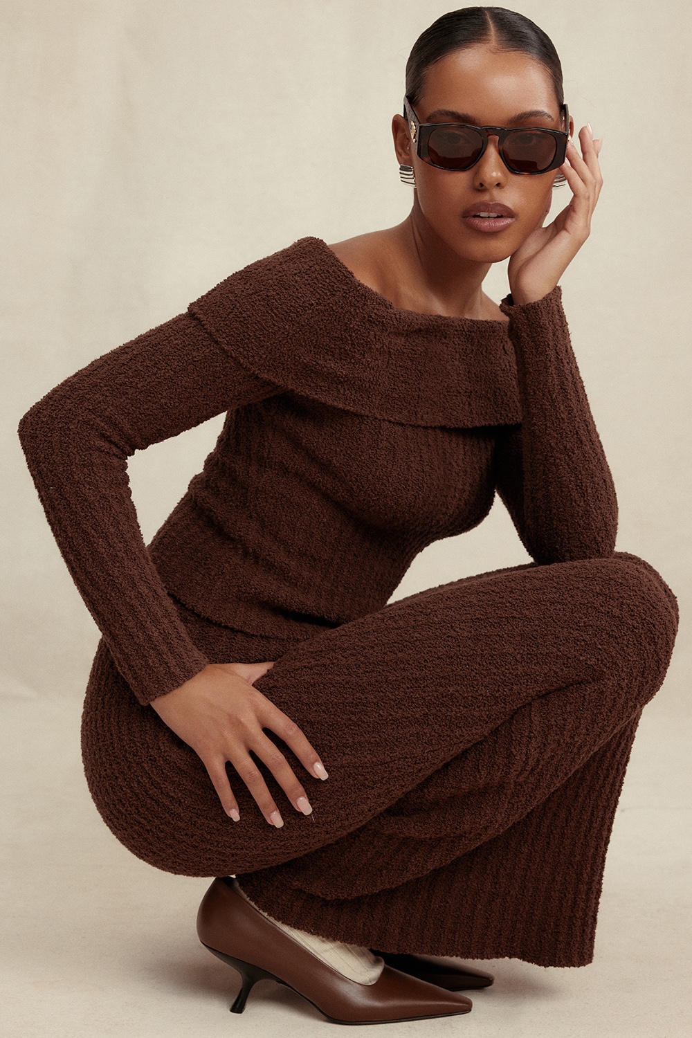 Saffron-Chocolate Soft Boucle Knit Top - SALE