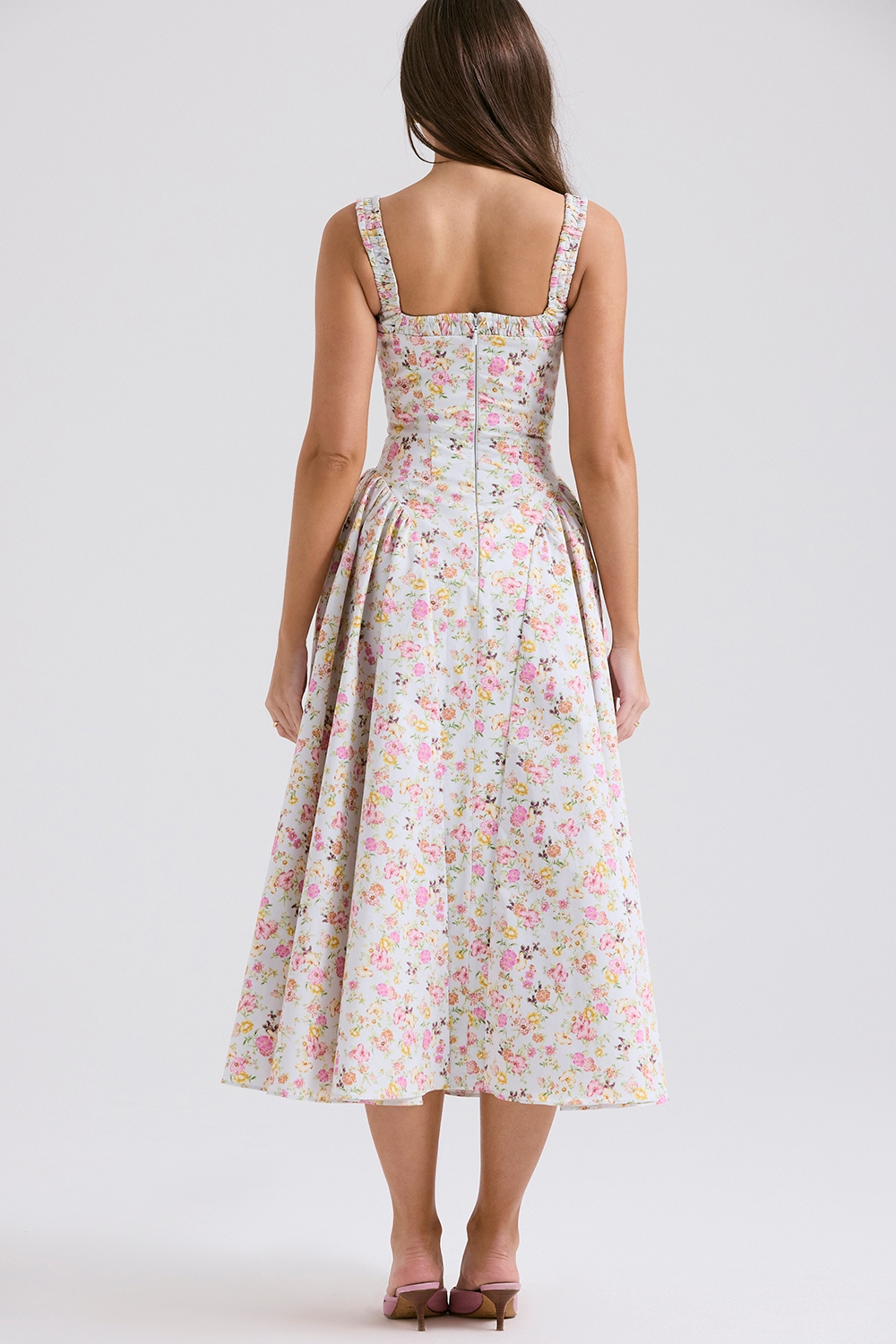 Dorothy-Pale Blue Meadow Print Cotton Midi Sundress