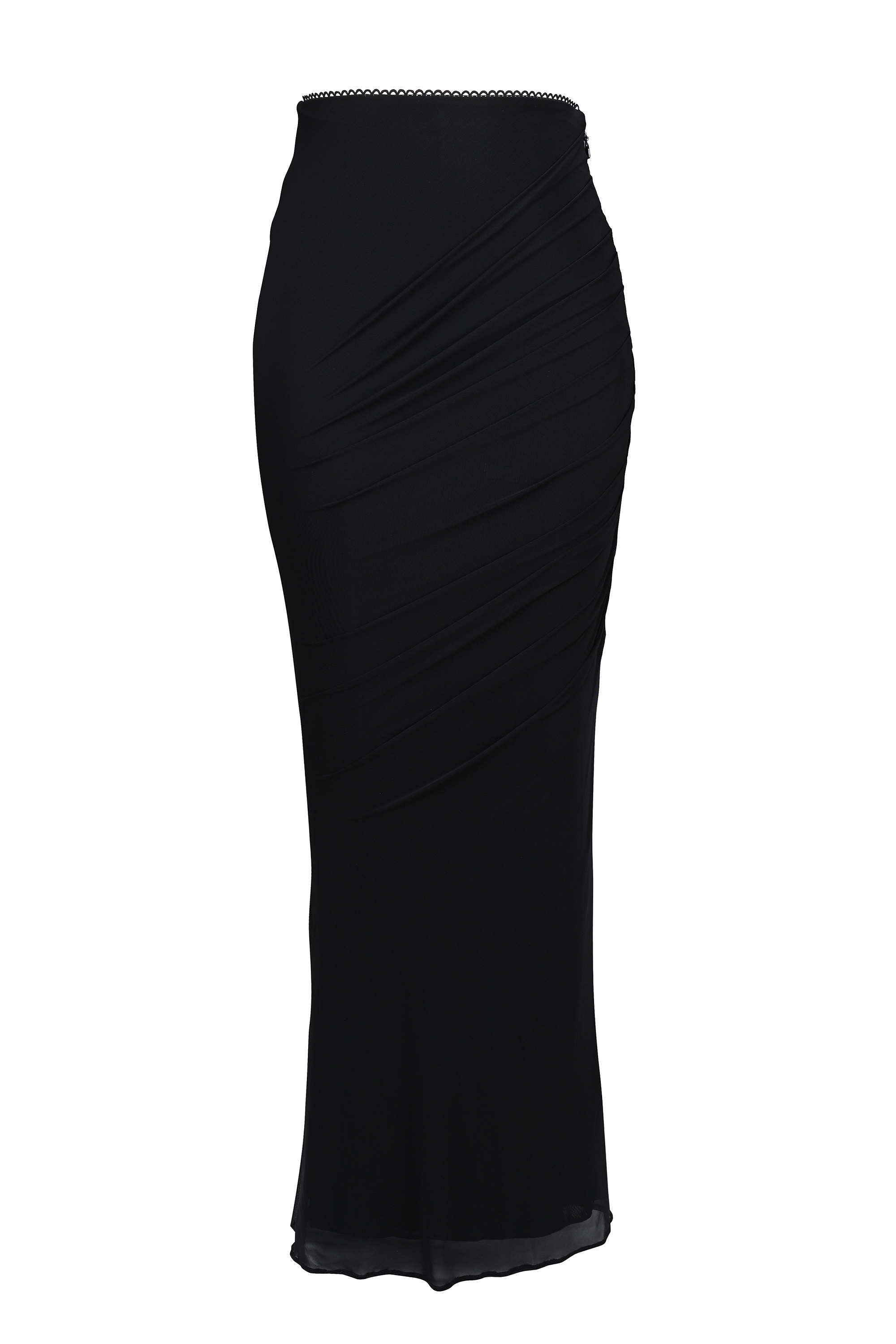 Cassidy-Black Mesh Maxi Skirt with Fluted Hem