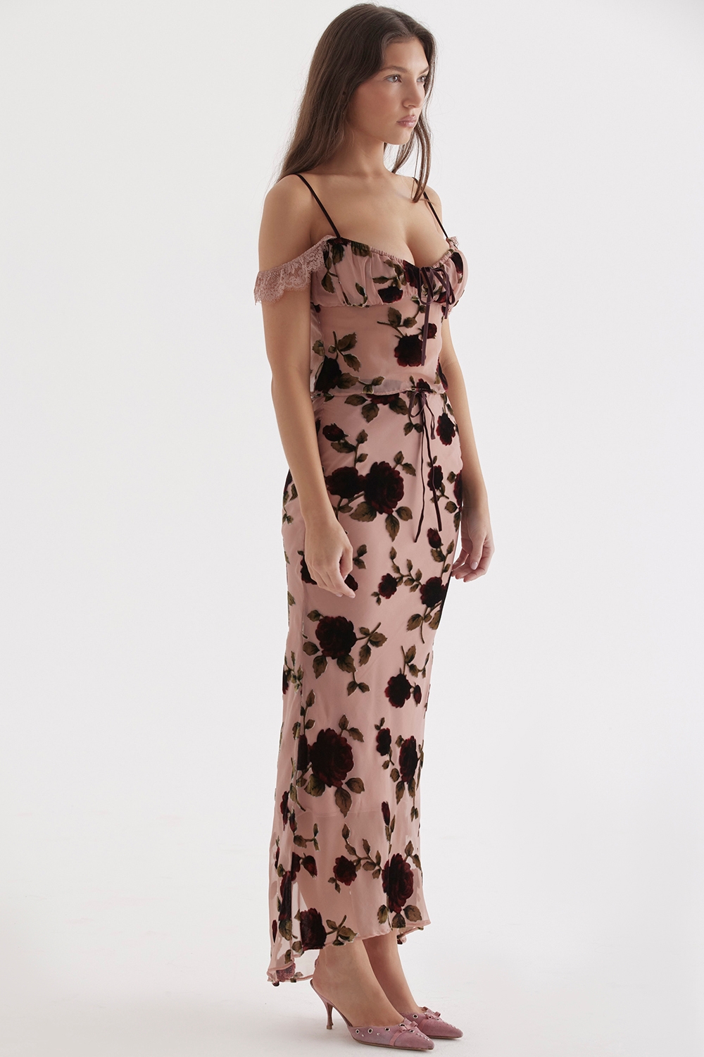 Imaan-Dusty Pink Devore Maxi Skirt