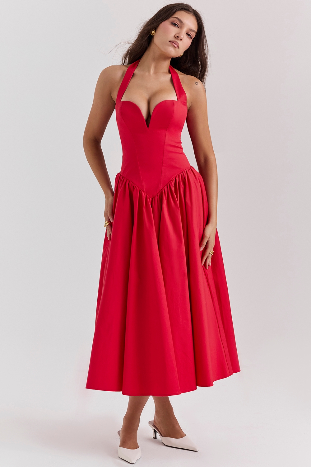 Coquette-Scarlet Halter Midi Dress