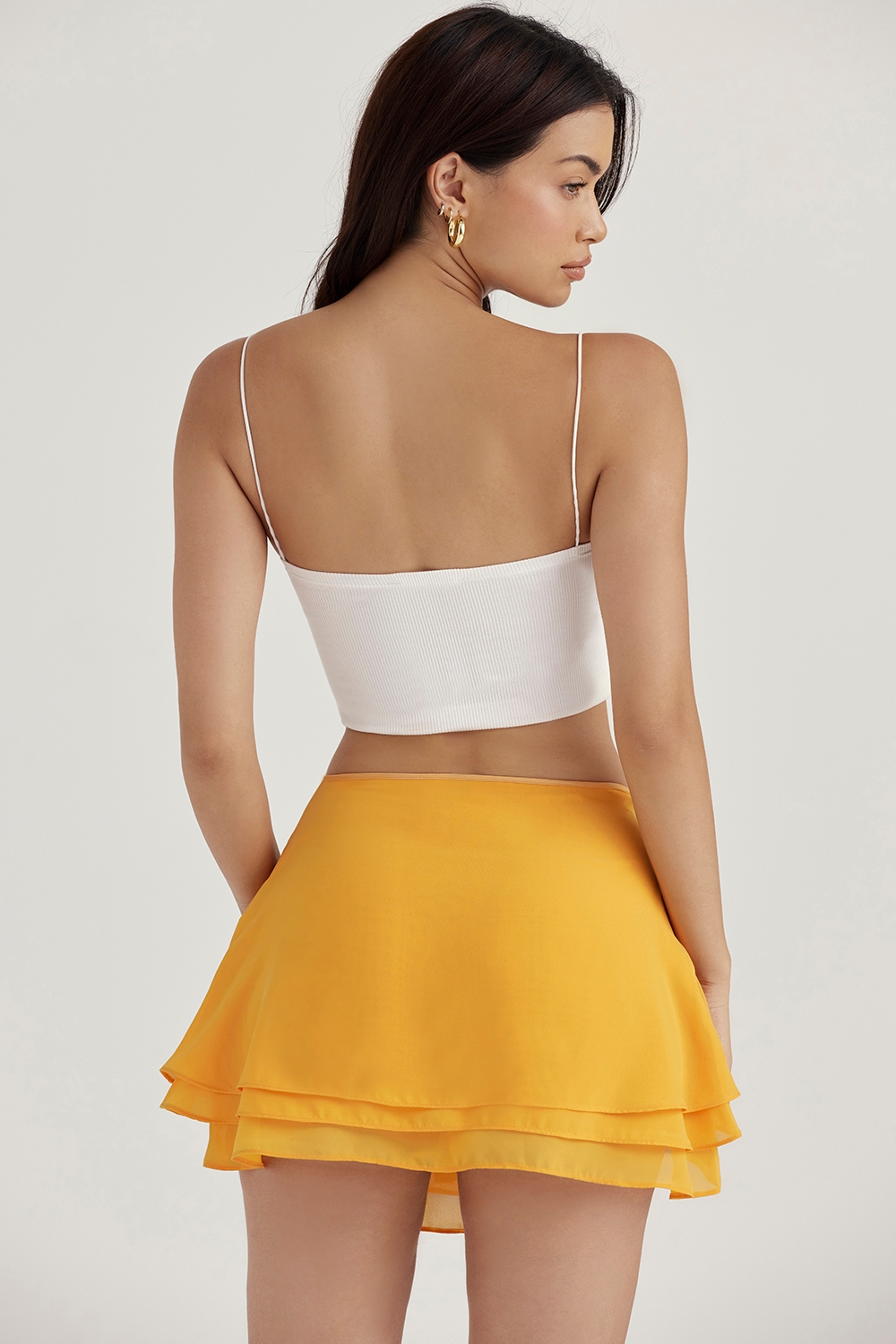 Clarice-Tangerine Floaty Layered Mini Skirt