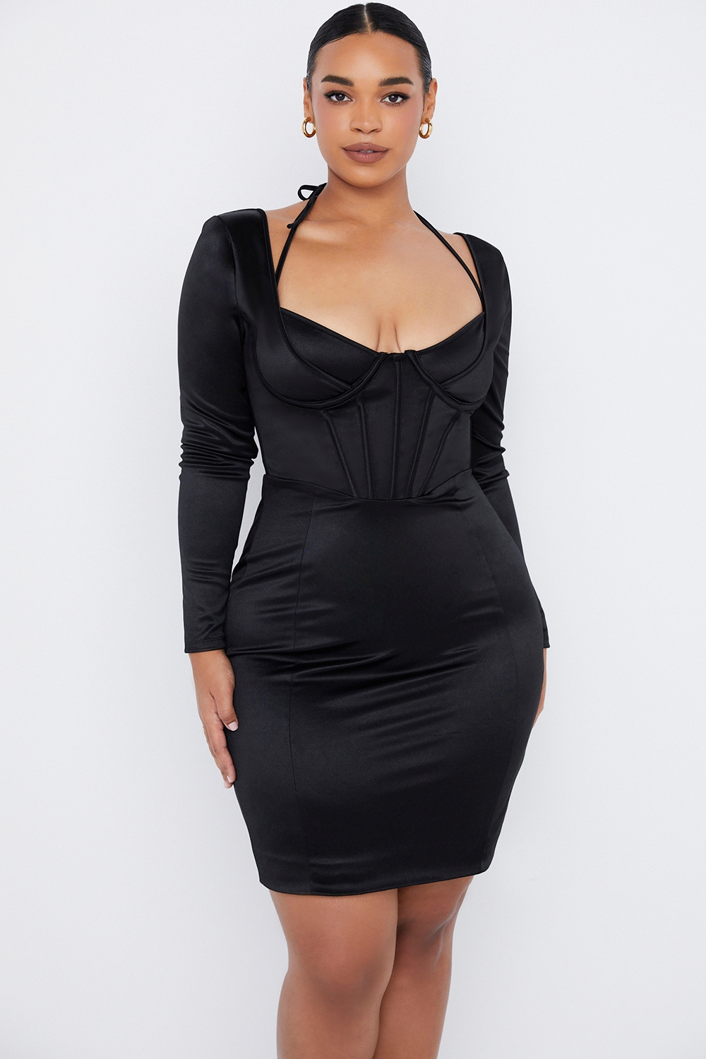 Grazia-Black Disco Satin Corset Dress
