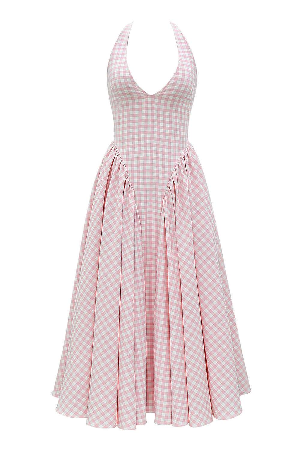 Marilyn-Strawberry Shortcake Gingham Halter Midi Sundress