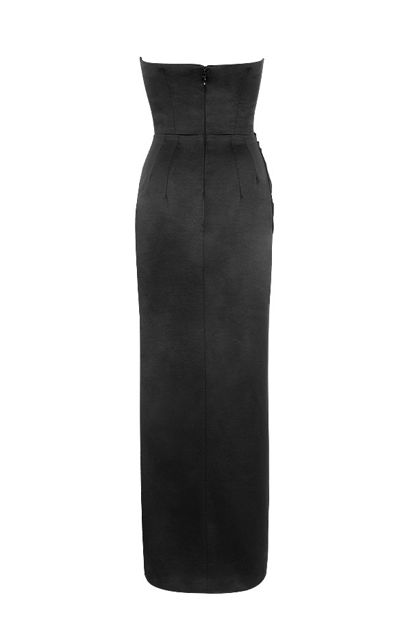 Adrienne-Black Satin Strapless Corset Maxi