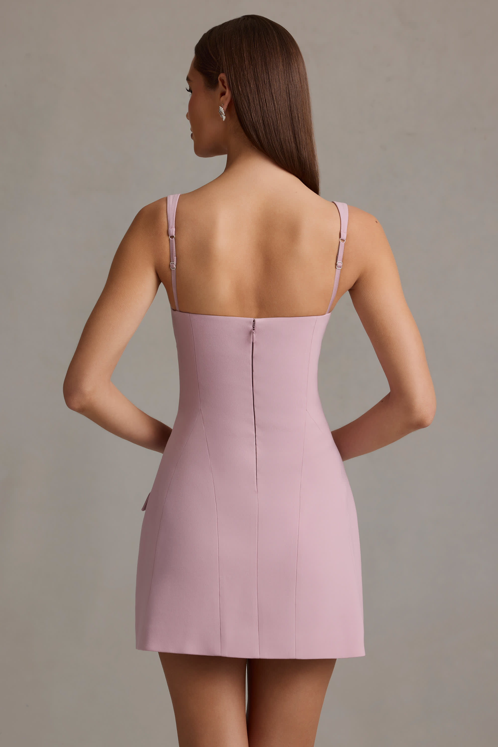 Zarina-Cut-Out Structured A-Line Mini Dress in Mauve