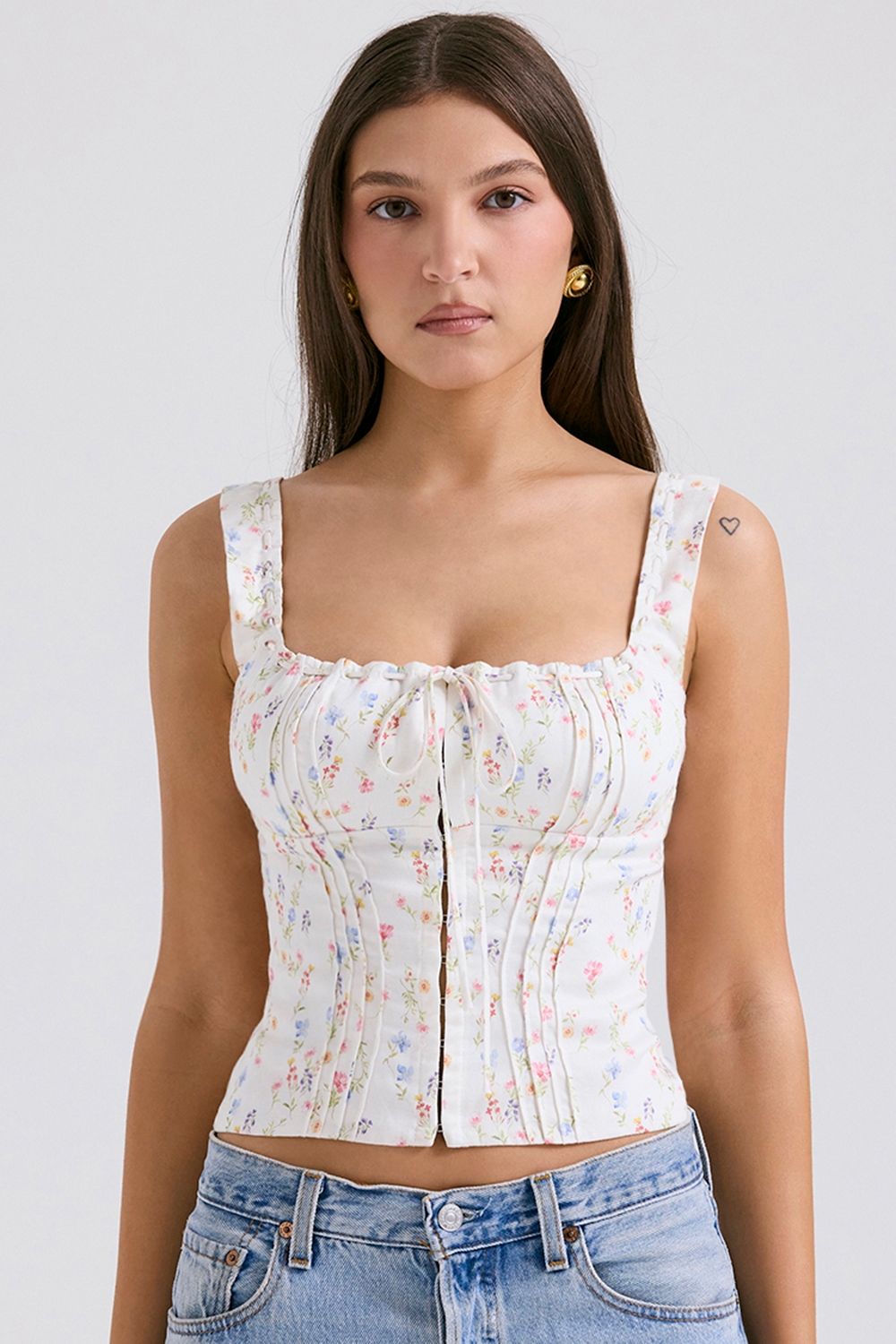 Chicca-White Posy Print Top