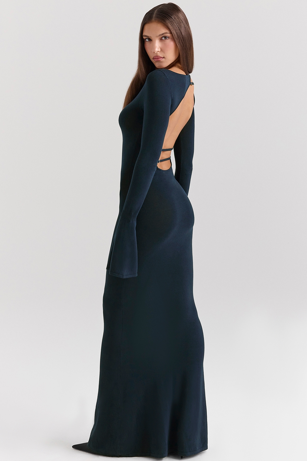Christiane-Midnight Blue Silky Knit Maxi Dress
