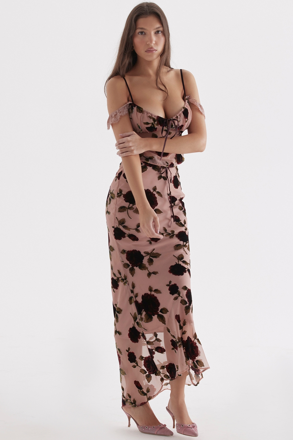 Imaan-Dusty Pink Devore Maxi Skirt