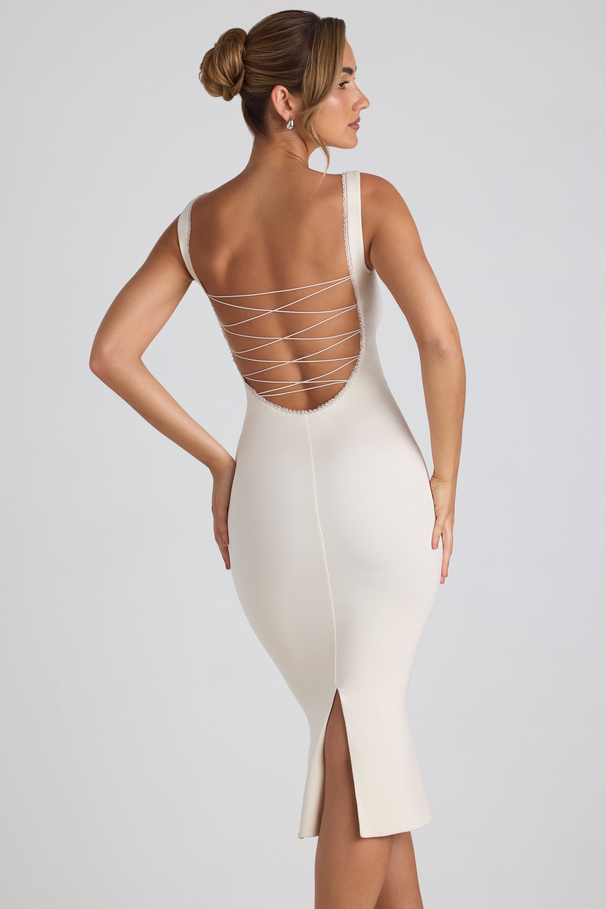 Navi-Modal Lace-Trim Midaxi Dress in Ivory