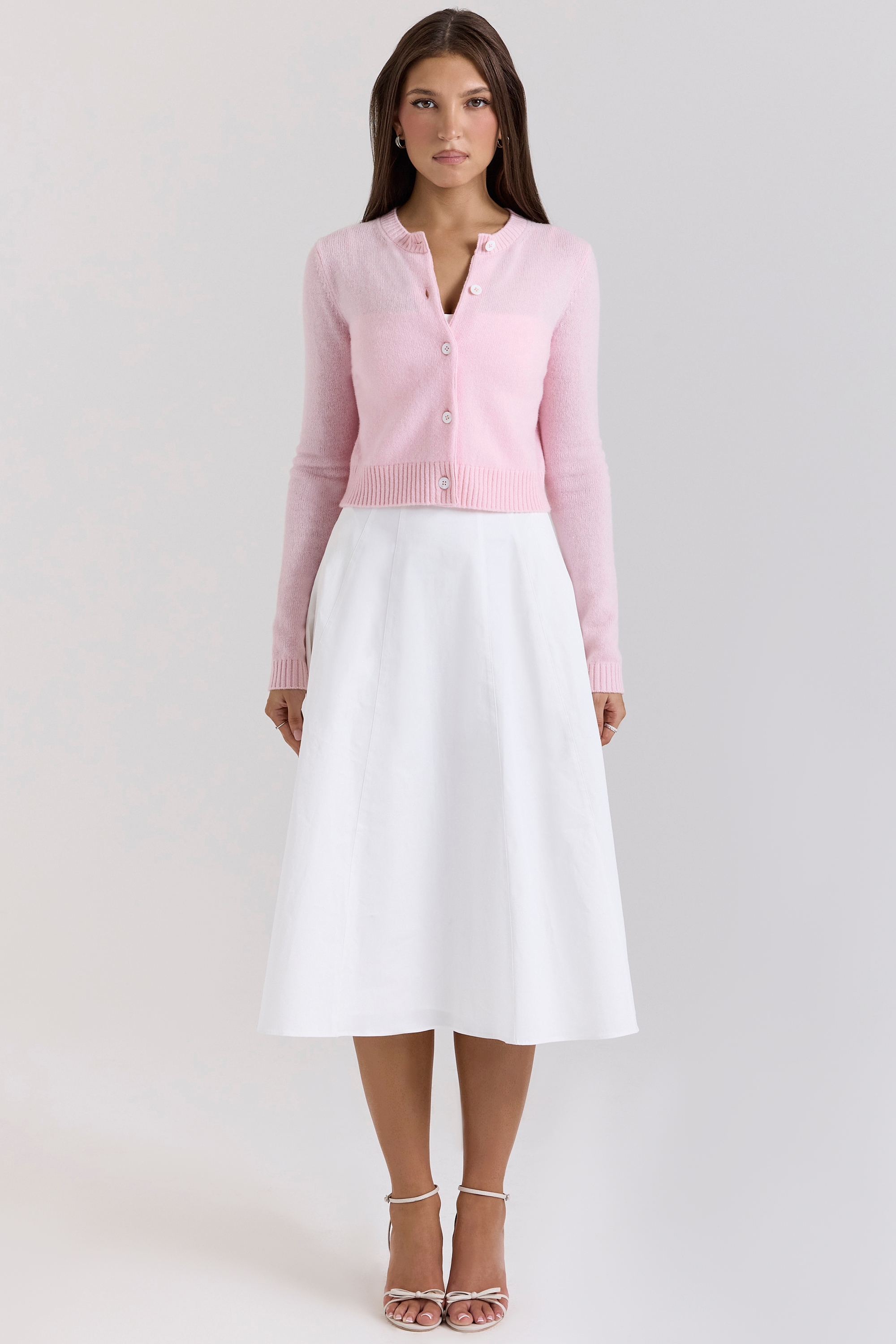 Alliana-Pink Cropped Wool Cardigan