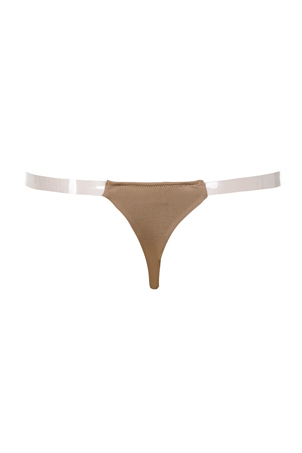 Clear Side-Strap Solution Thong - Caramel