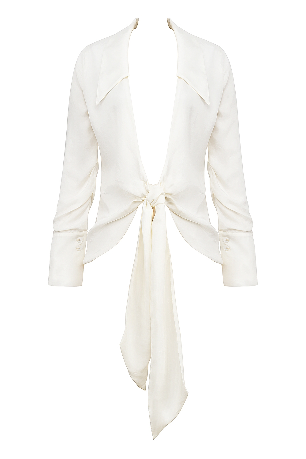 Hope-White Draped Tie Front Shirt