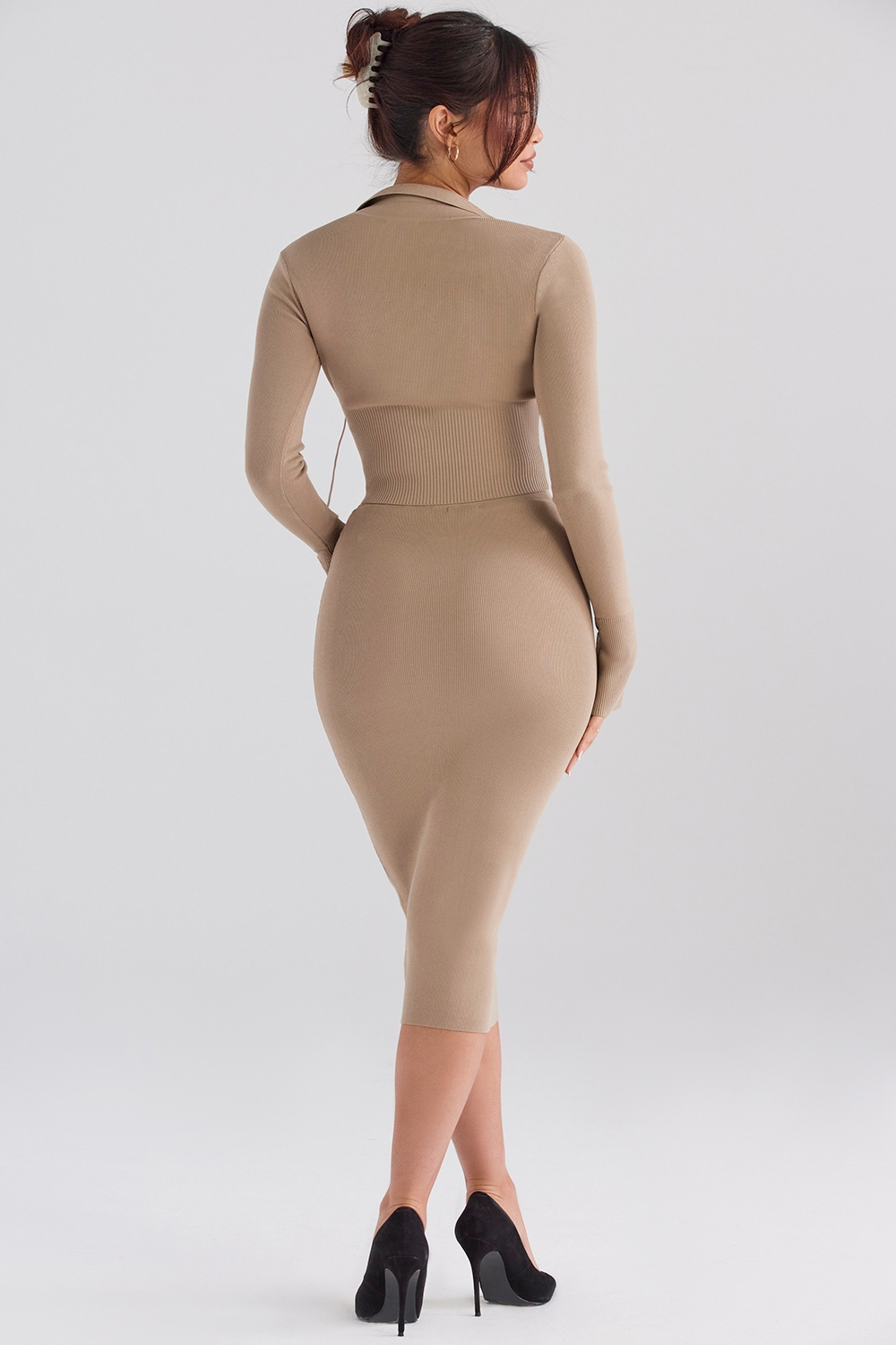 Heather-Camel Knit Midi Skirt - SALE