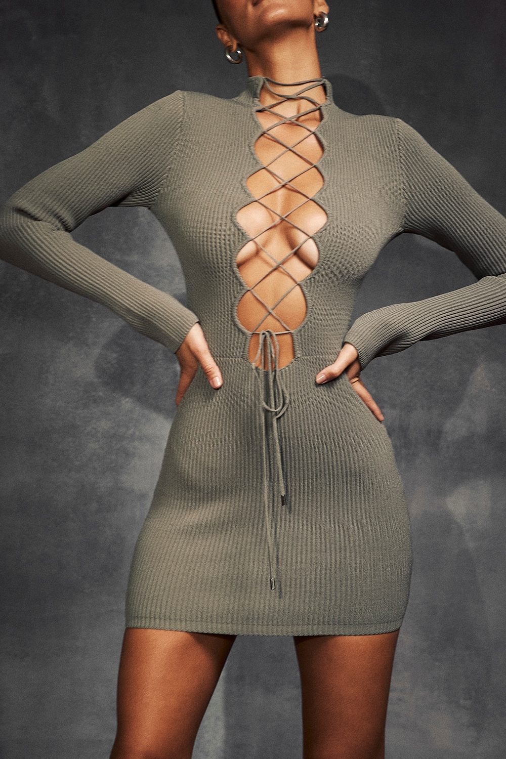 Jada-Artichoke Knit Lace Up Dress