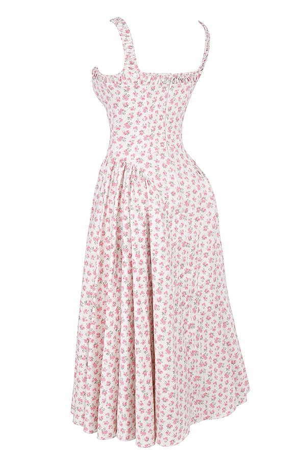 Dorothy-White Rosebud Print Cotton Midi Sundress