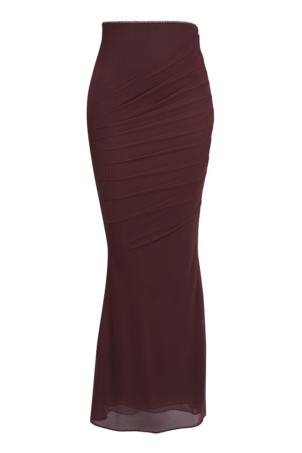 Cassidy-Cabernet Fluted Hem Mesh Maxi Skirt
