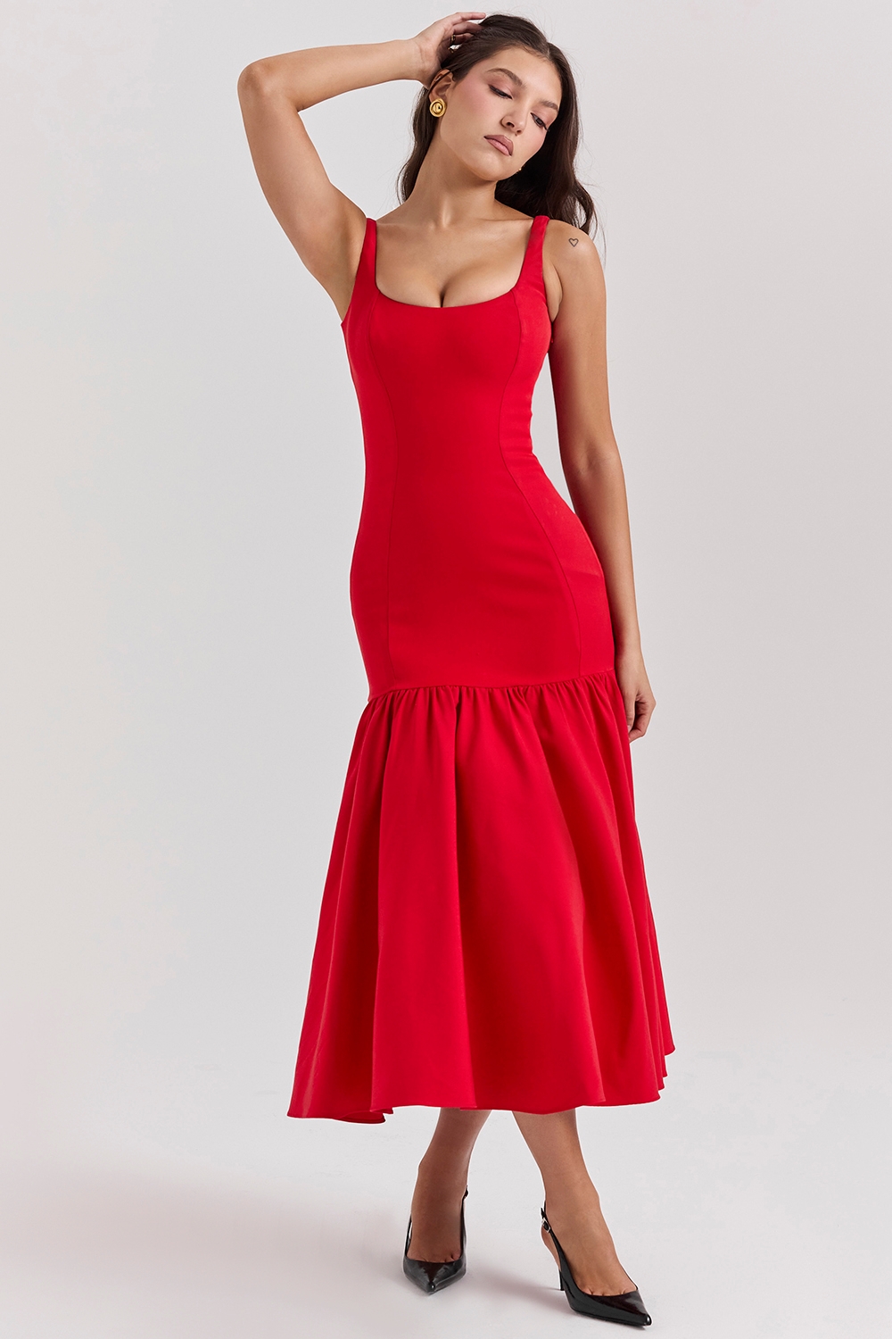 Amore-Scarlet Dropped Waist Midi Dress