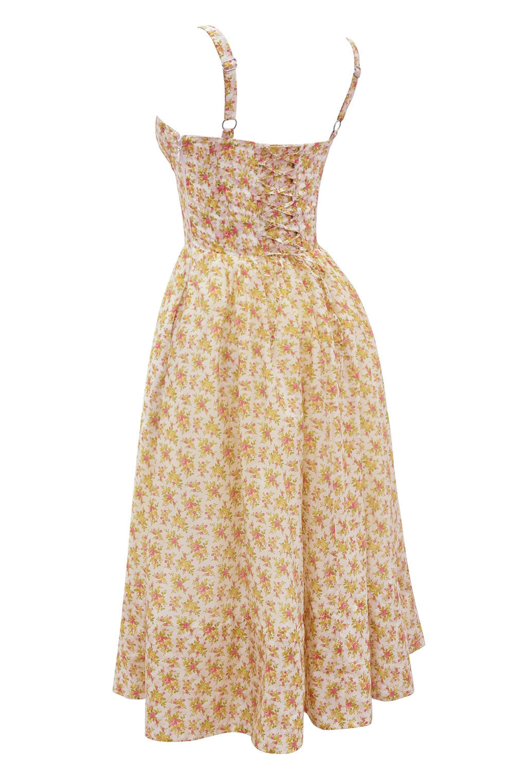 Kelly-Royal Rose Print Corset Midi Sundress