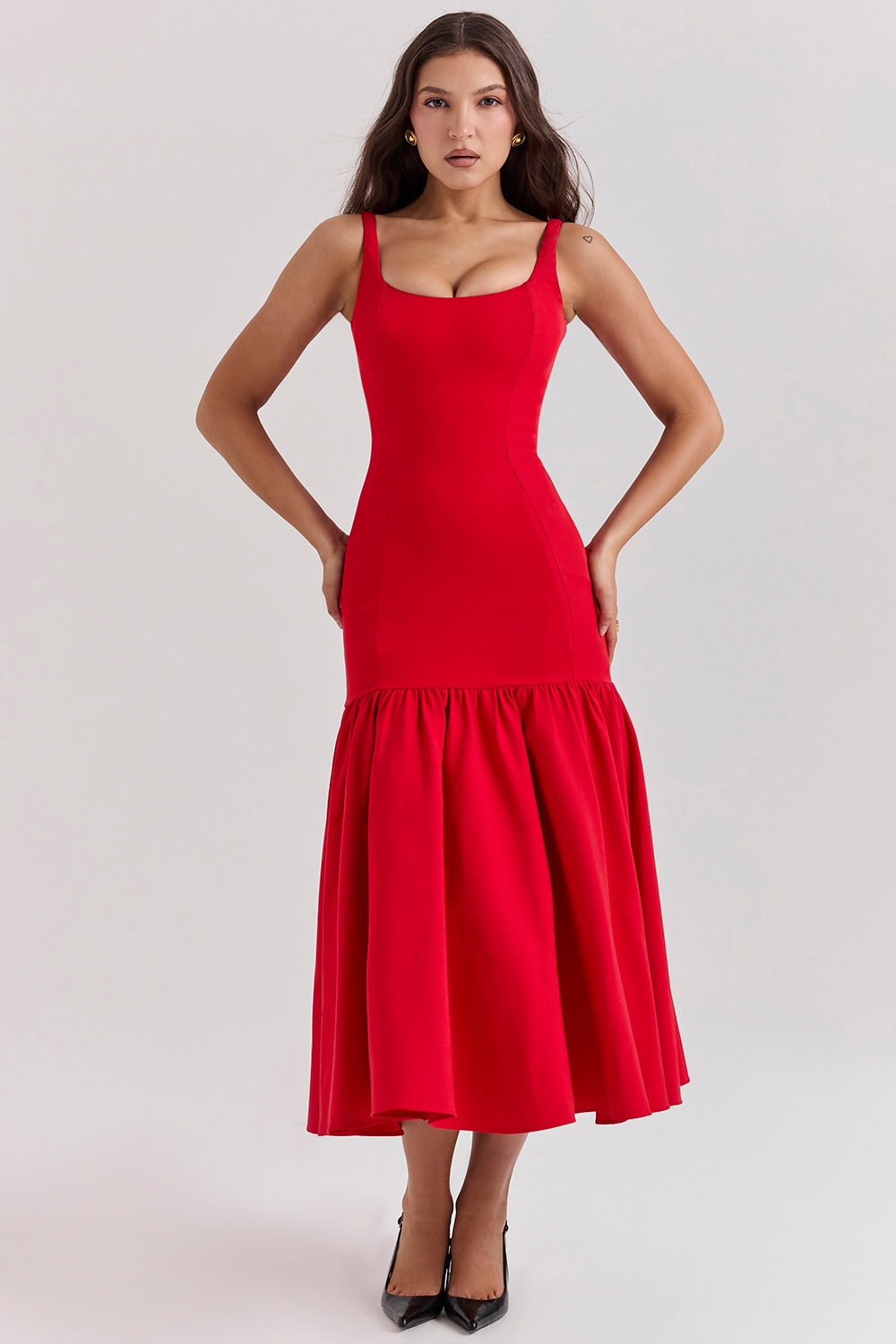 Amore-Scarlet Dropped Waist Midi Dress