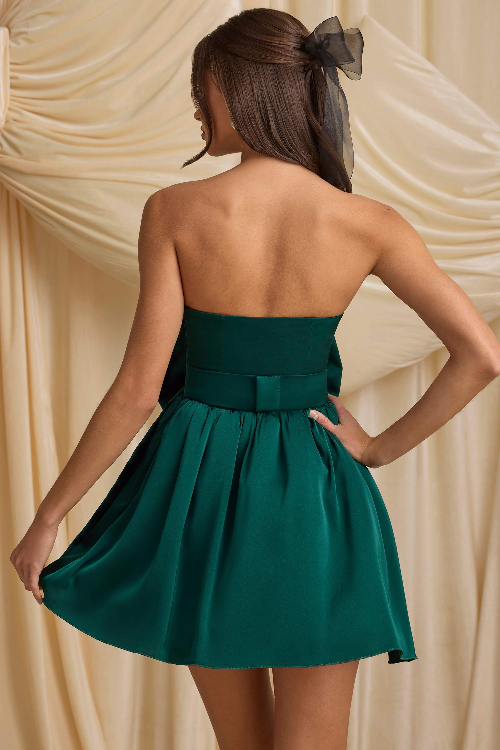 Norina-Bow-Detail Corset Mini Dress in Emerald Green