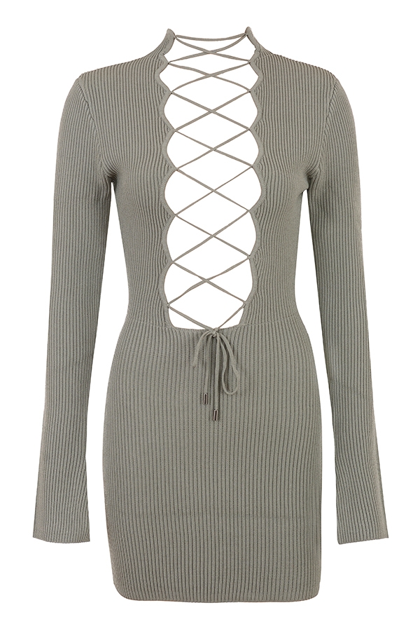 Jada-Artichoke Knit Lace Up Dress