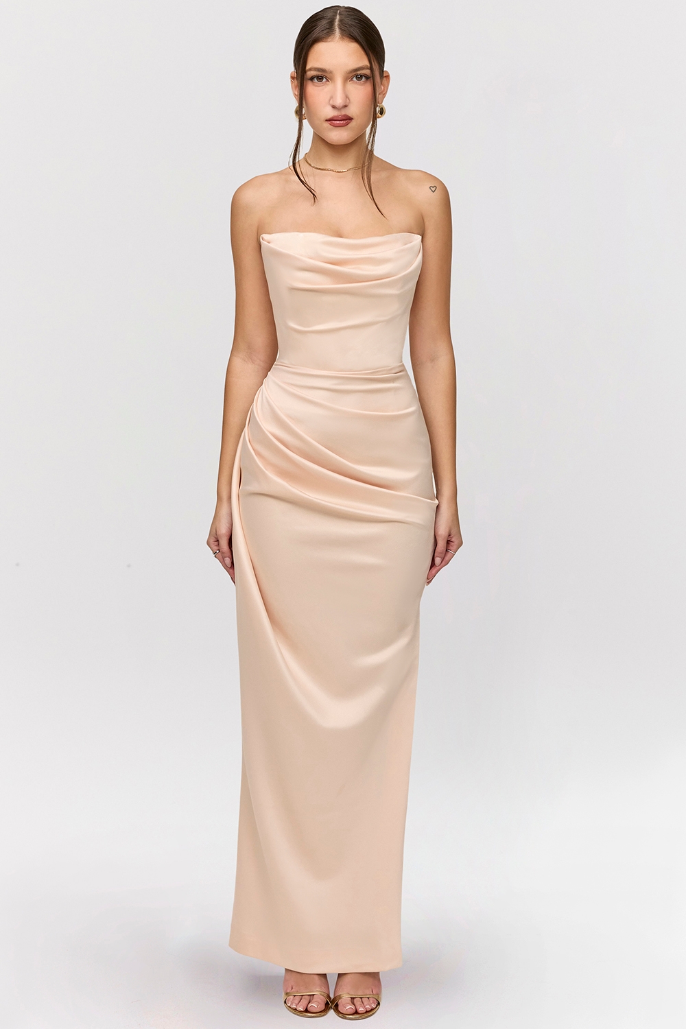 Adrienne-Champagne Satin Strapless Gown